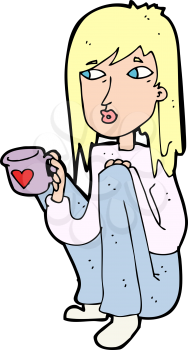 Royalty Free Clipart Image of a Woman Sitting With a Mug