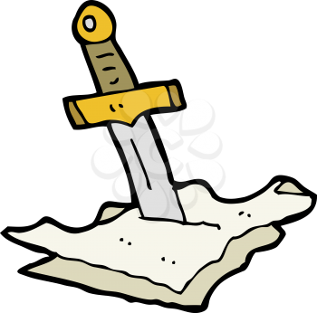 Royalty Free Clipart Image of a Sword Stabbing Paper