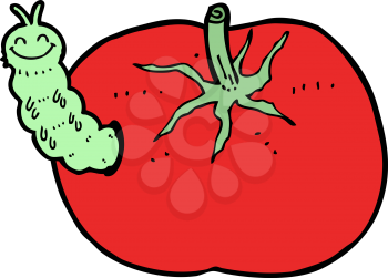 Royalty Free Clipart Image of a Caterpillar in a Tomato