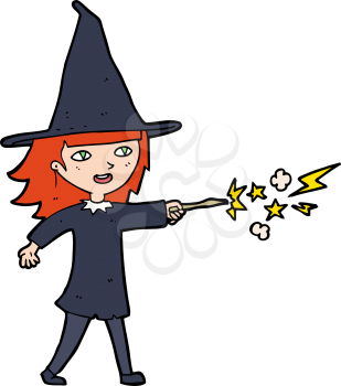 Royalty Free Clipart Image of a Witch Girl Casting a Spell