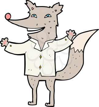 Royalty Free Clipart Image of a Wolf Wearing a Shirt