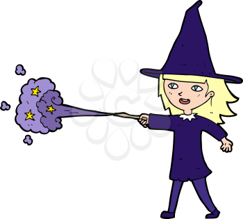 Royalty Free Clipart Image of a Witch Casting a Spell
