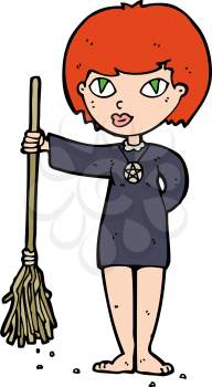 Royalty Free Clipart Image of a Witch Holding a Broom