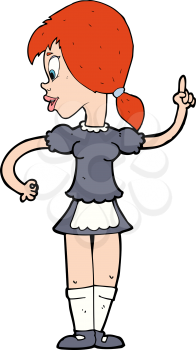 Royalty Free Clipart Image of a Redhead Waitress Pointing Up