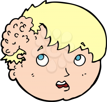 Royalty Free Clipart Image of a Boy with Exposed Brain or Growth