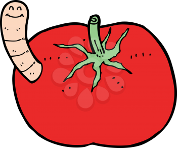 Royalty Free Clipart Image of a Tomato With a Worm