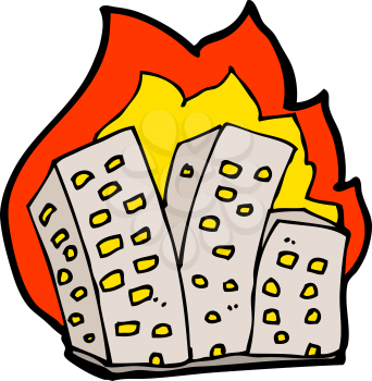 Royalty Free Clipart Image of Burning Buildings