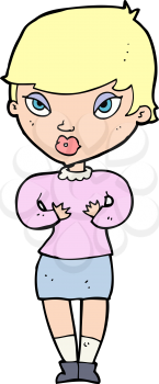 Royalty Free Clipart Image of a Woman Gesturing to Herself