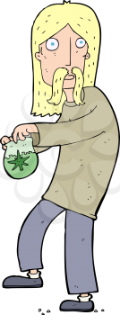 Royalty Free Clipart Image of a Hippie with a Bag of Weed