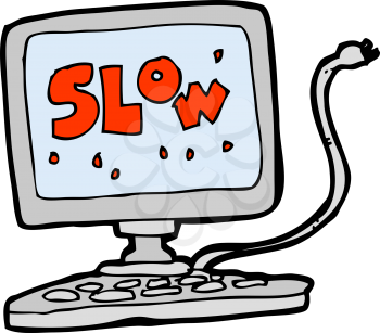 Royalty Free Clipart Image of a Computer with Slow Text Showing on the Monitor