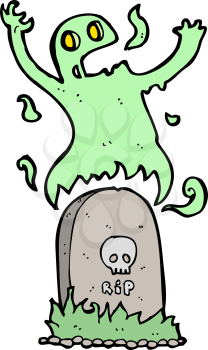 Royalty Free Clipart Image of a Ghoul Over a Tombstone