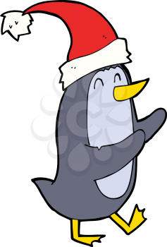 Royalty Free Clipart Image of a Penguin Waring a Santa Hat