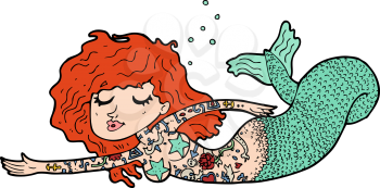 Royalty Free Clipart Image of a Mermaid with Tattoos