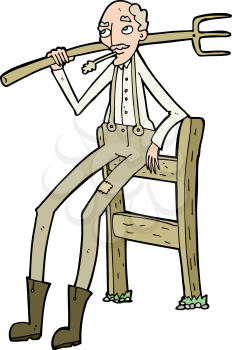 Royalty Free Clipart Image of a Farmer Leaning on a Fence
