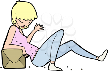 Royalty Free Clipart Image of a Woman Leaning on a Box