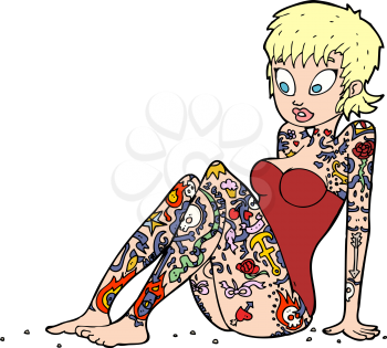 Royalty Free Clipart Image of a Tattooed Woman in a Swimsuit