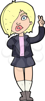 Royalty Free Clipart Image of a Girl Giving a Peace Sign