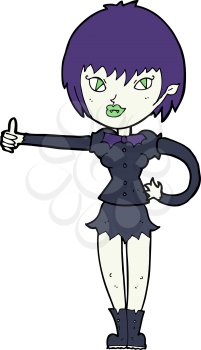 Royalty Free Clipart Image of a Vampire Girl Giving Thumbs Up