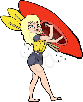 Royalty Free Clipart Image of a Woman Carrying a Kayak