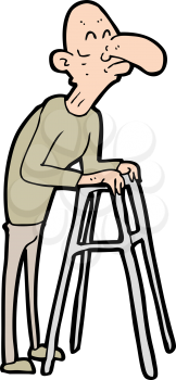 Royalty Free Clipart Image of an Old Man with a Walker