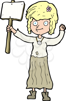 Royalty Free Clipart Image of a Hippie Girl with a Sign