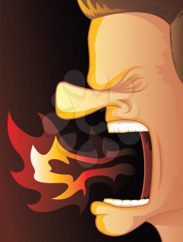 Man Yelling with Hot Fire Burning His Mouth