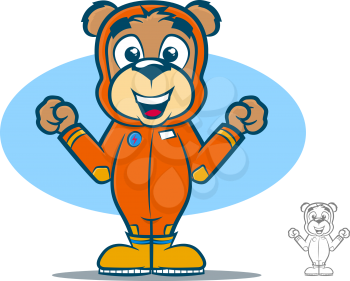 Cute teddy bear cartoon wearing an orange jumpsuit