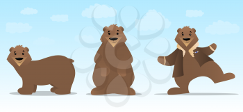 Brown bear cartoon in various poses