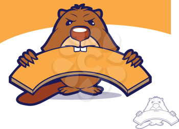 Cartoon beaver biting a wooden board