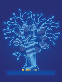 Blue tree made up of circuits