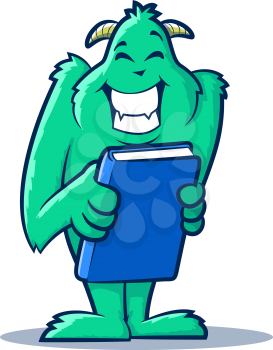 Cute monster creature holding a book