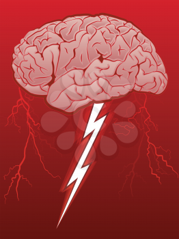 Human Brain with Lighting Bolt