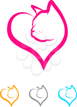 Illustration of a kitten face inside of a heart shape