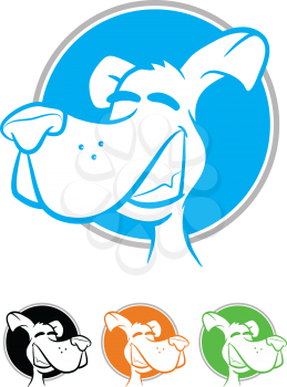 Illustration of a smiling dog on a circular background in various colors