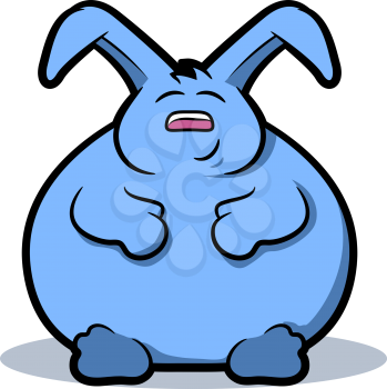 Illustration of a sitting, blue, chubby bunny