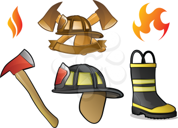 Collection of Firefighter/Fireman Symbols, Icons, and Objects