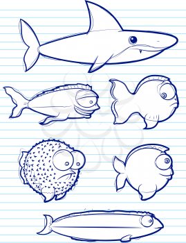 Collection of varioius hand drawn fish