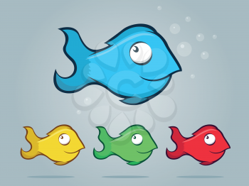 Illustrated cartoon fish icon set