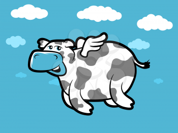 Flying Cartoon cow with tiny wings