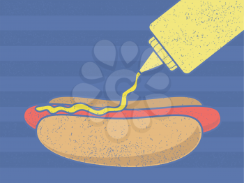 Vintage hotdog poster with squirting mustard
