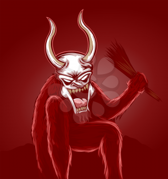 Scary Krampus illustration in red