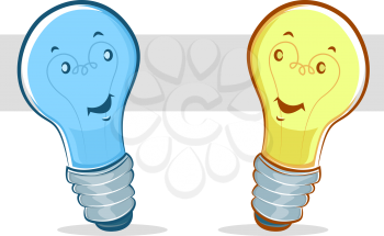 Blue and Yellow Cartoon Light Bulbs