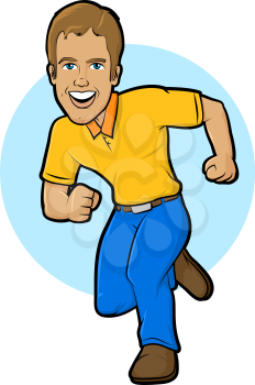 Man running in uniform or jeans, fully dressed