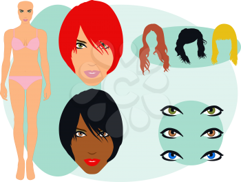 Female Face and Body Parts Set