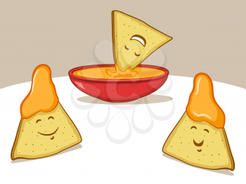 Tortilla chip illustration with nacho cheese