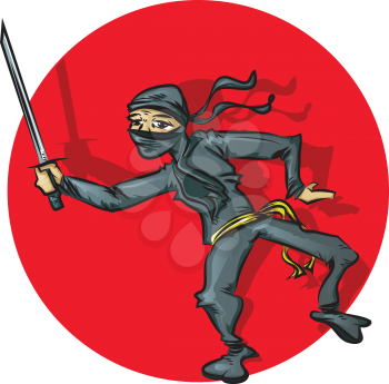 Childish illustration of a ninja with a sword