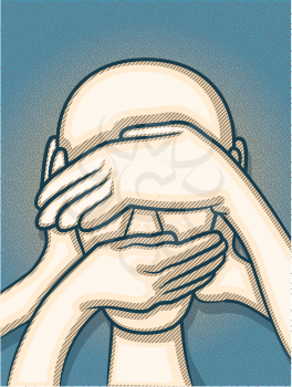 Illustration of hands covering a face