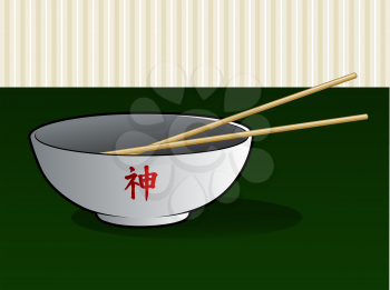 Asian take out illustration with bowl and chop sticks