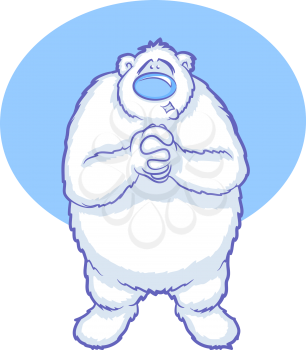 White bear with hands clasped, looking hopeful