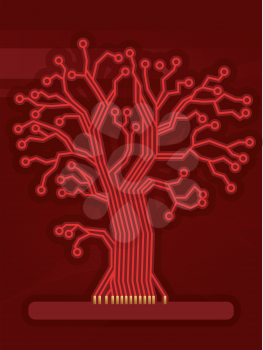 Red circuit tree background